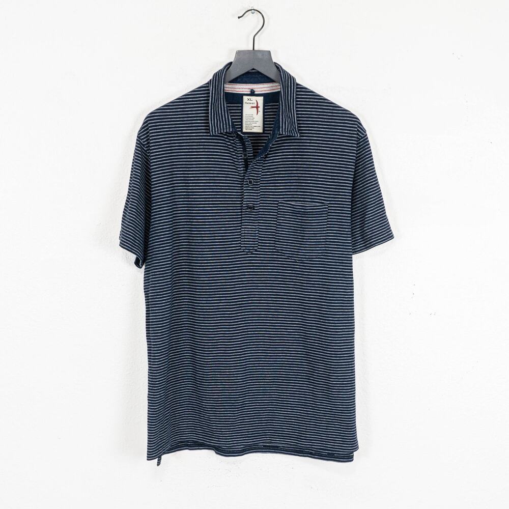 Relwen Men's Stripe Pique Slot Button Polo Shirt Navy sz XL